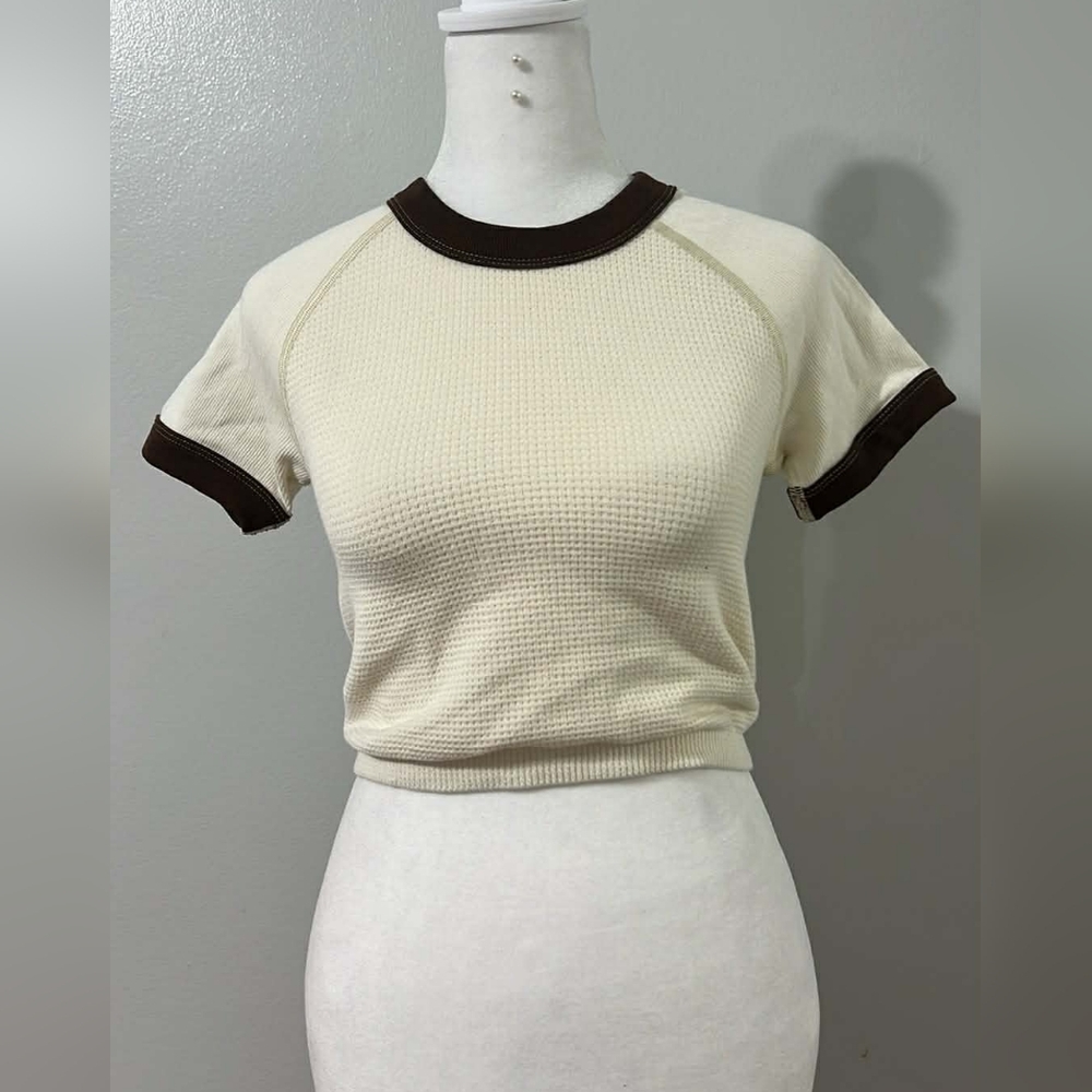 Urban Outfitters Cream and Brown Short Sleeve Tee